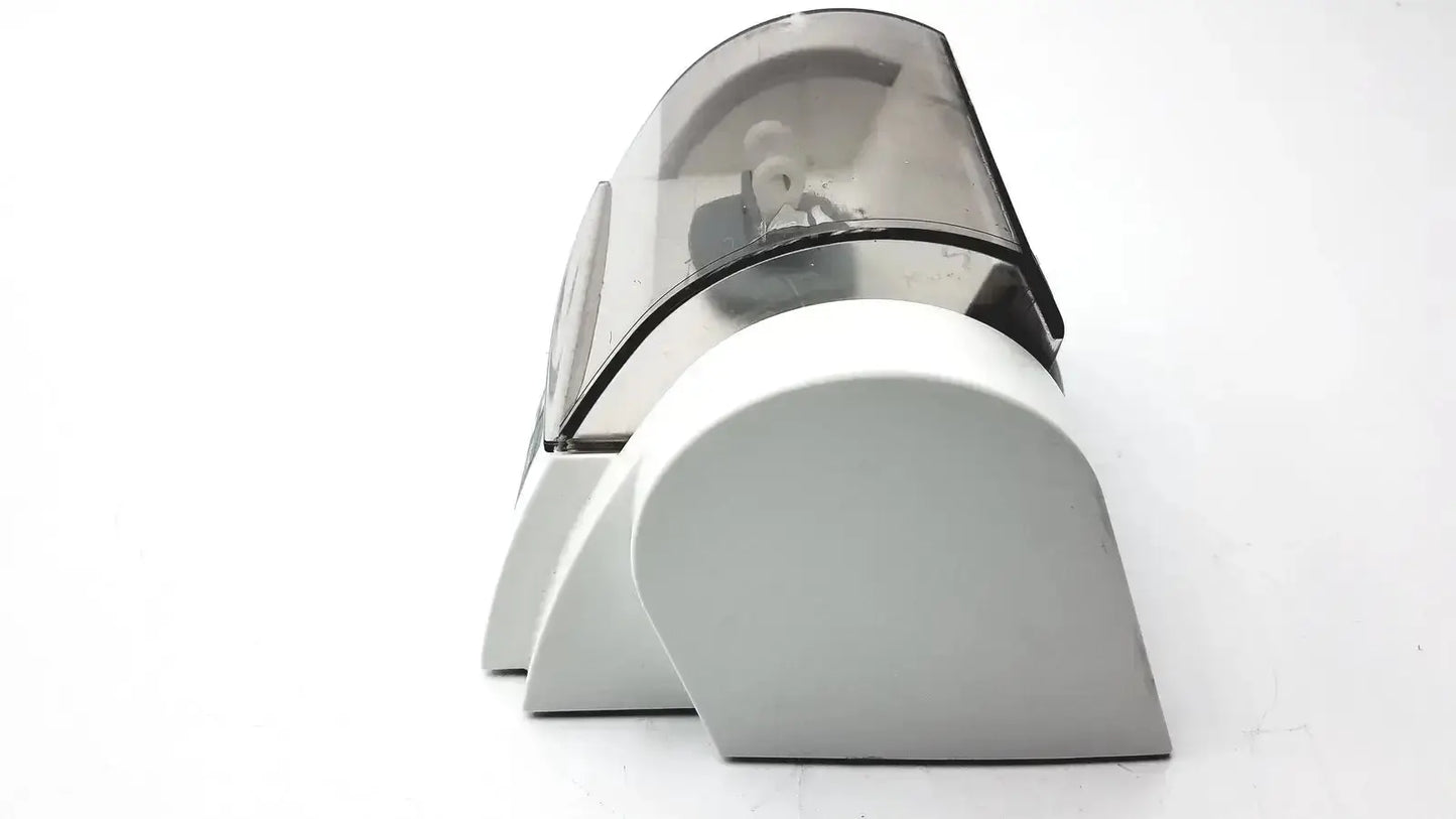 White plastic wall-mounted soap dispenser with transparent curved lid for ivoclar vivadent silamat s6 amalgamator unit