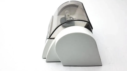 White plastic wall-mounted soap dispenser with transparent curved lid for ivoclar vivadent silamat s6 amalgamator unit