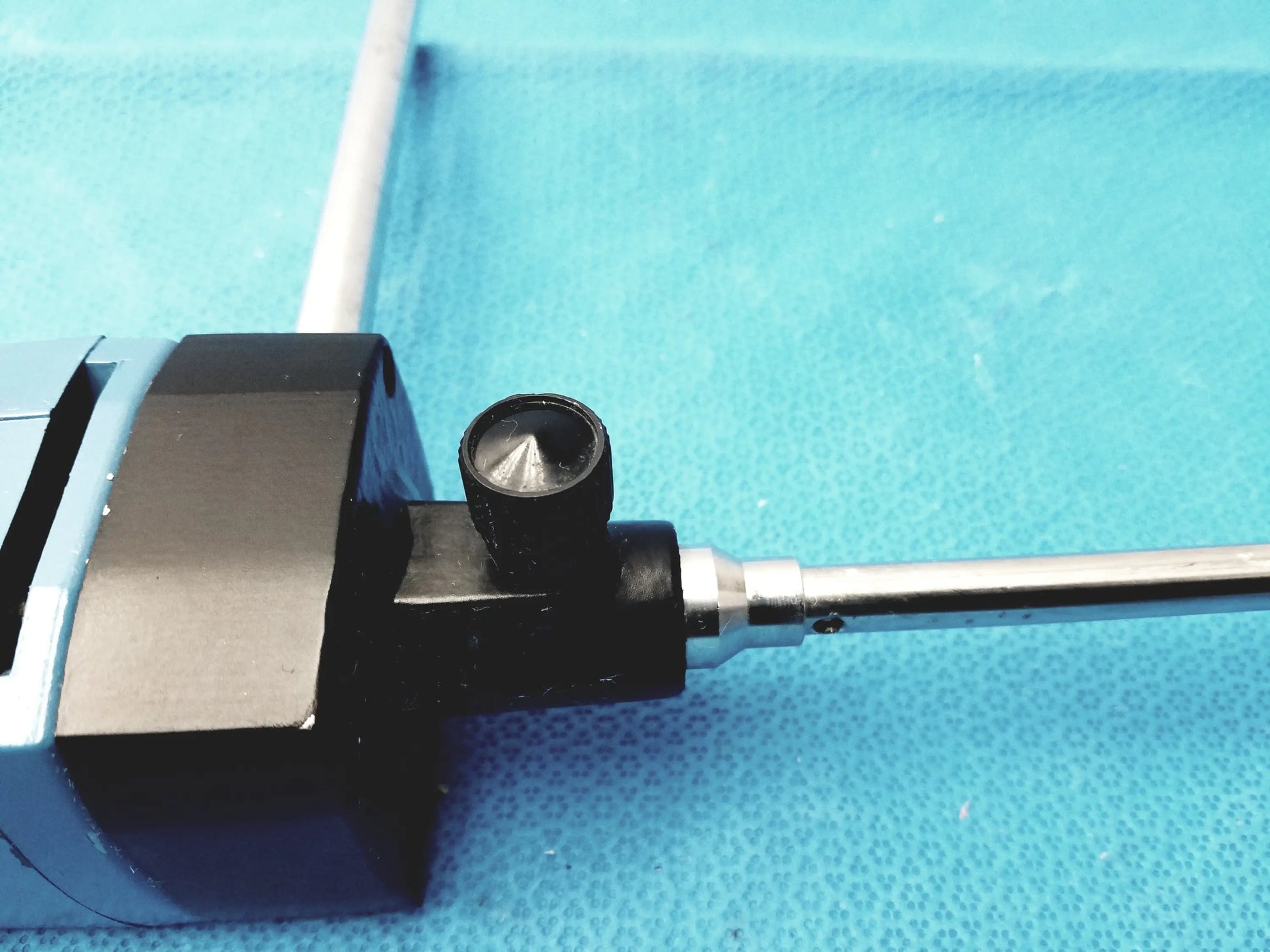 Black and silver surgical endoscope with textured knob handle for medical equipment reuse in Janke & Kunkel homogenizer