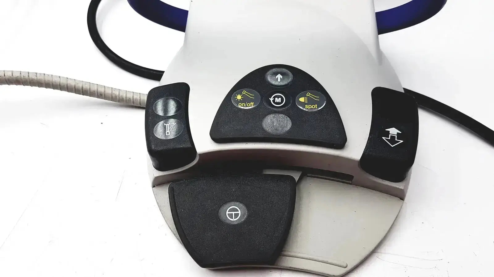 Silver and black ergonomic foot control mouse with multiple buttons for the kavo intrasurg 300 dental implant drill system