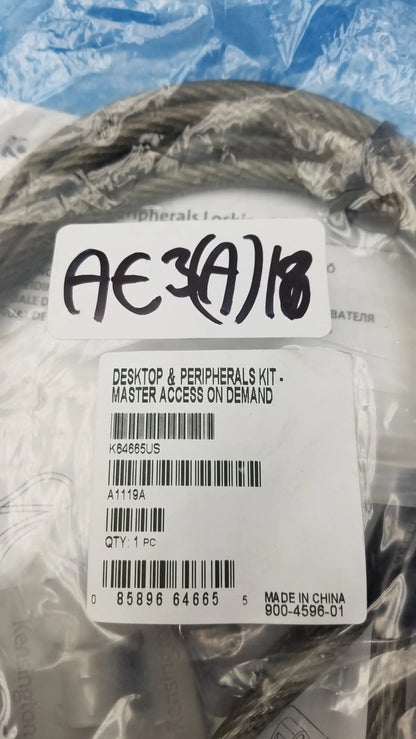 A coiled black cable in clear plastic labeled desktop and peripherals kit for Kensington K64665US locking kit buy used medical equipment