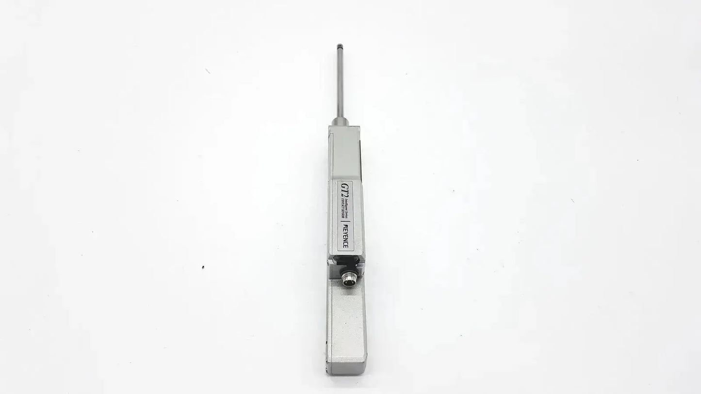 Silver metallic door closer with cylindrical rod and engraved labeling from keyence gt2-h50 intelligent series contact sensor