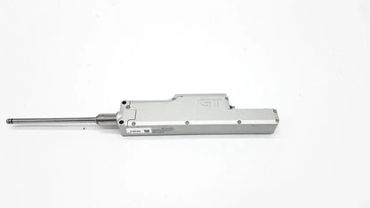 Silver metallic linear actuator with sleek rectangular housing and extended rod from keyence intelligent series contact sensor