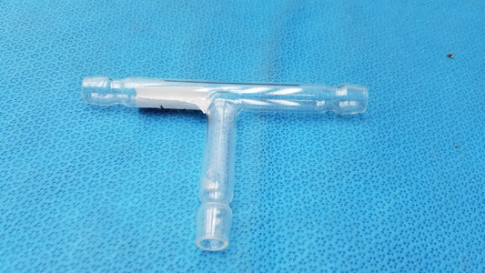 Kimax Glass ’T’ Shaped Serrated Hose Connecting Tube – 71 mm H × 119 mm W - Laboratory Glassware Connector