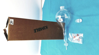 KIMAX Kimble 1000 mL Squibb Separatory Funnel with #27 Stopper – Borosilicate Gl