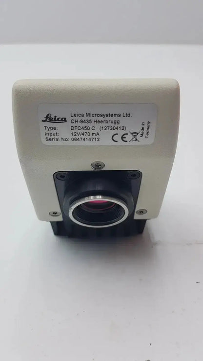 Leica dfc450 5mp color microscope camera with cream-colored housing and black lens assembly for industrial use
