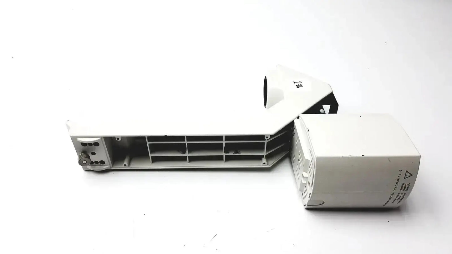 White plastic camera housing with black accents and compartmentalized interior for leica dm irb 12v 100w halogen lamp housing