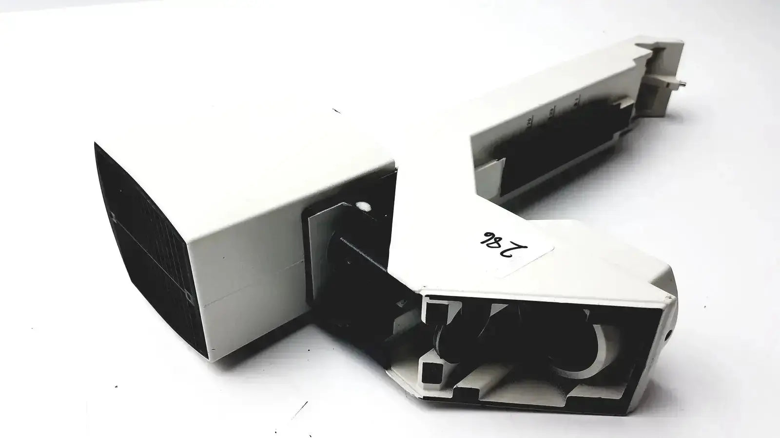 White plastic leica dm irb inverted microscope lamp housing with black internal components and 12v 100w halogen label 246