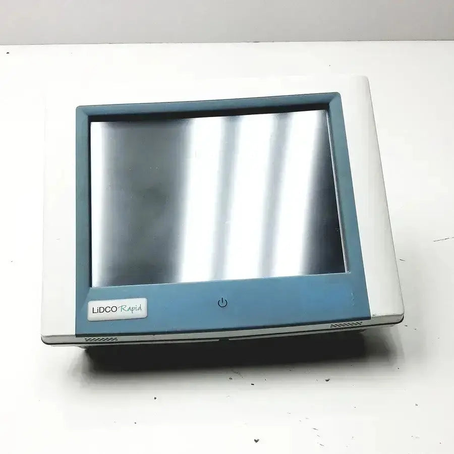 Blue and white Lidco Rapid HM81-01 hemodynamic monitor with rectangular screen frame for clinical use