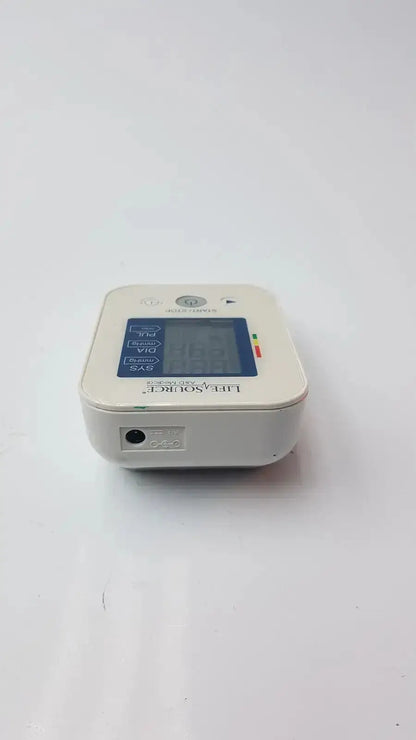 Life Source A&D medical digital blood pressure monitor UA-652L-AC white plastic with blue display and labeled indicators