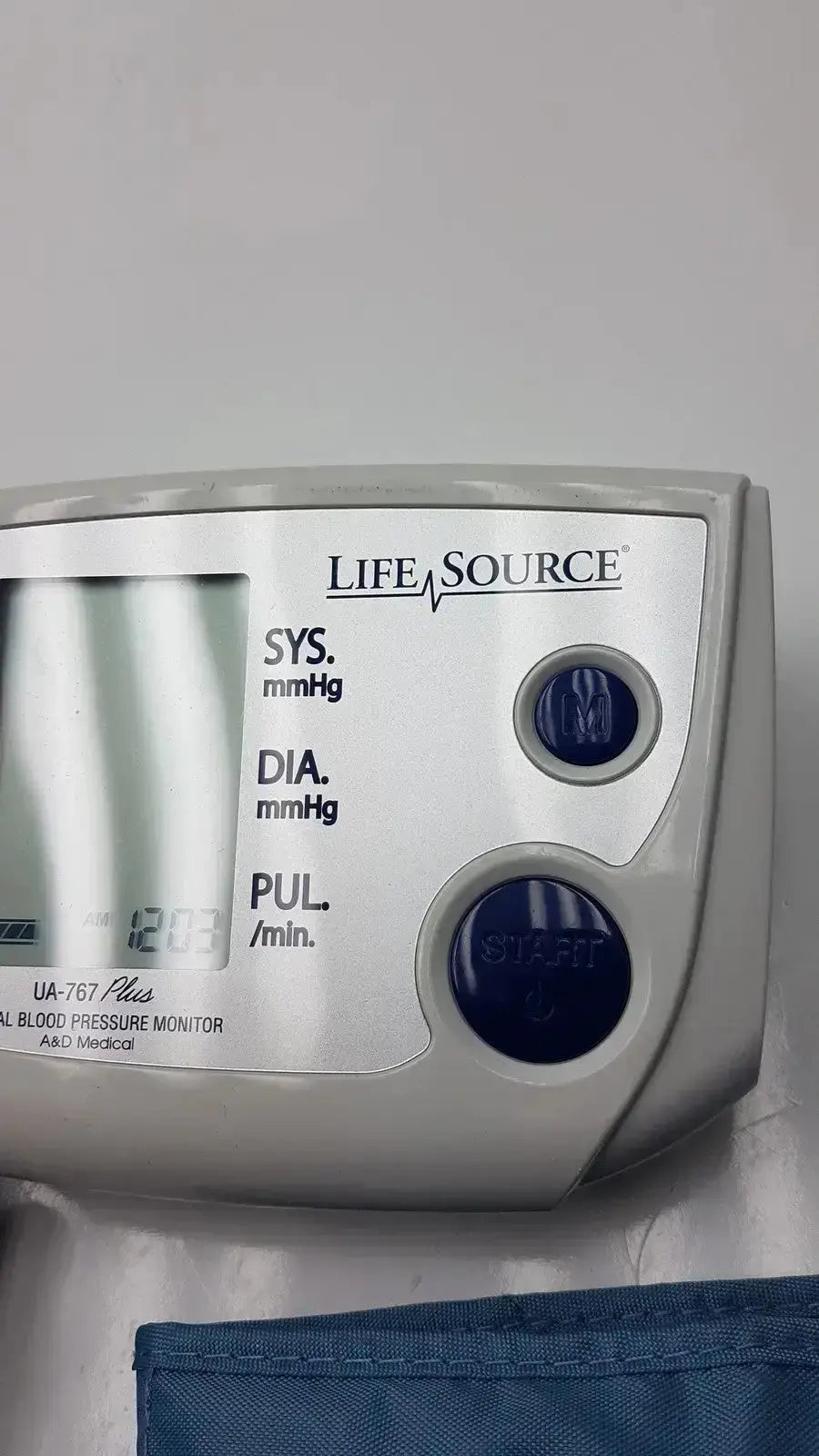 Life source ua-767 plus digital blood pressure monitor in silver and blue with sleek rectangular design for accurate readings