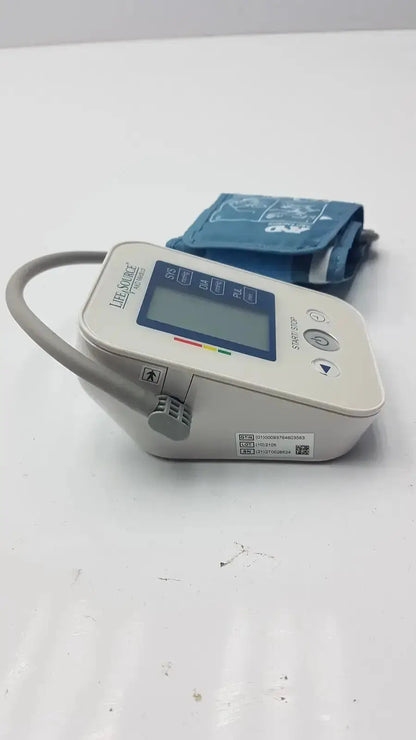 LifeSource A&D Medical digital blood pressure monitor UA-651S-AC cream color with blue inflatable cuff for medical use