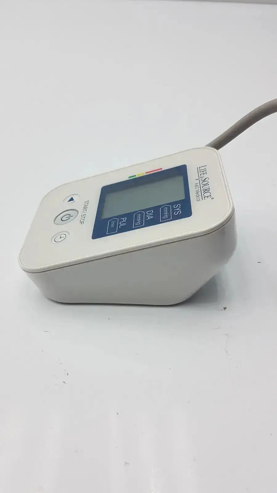 LifeSource A&D Medical digital blood pressure monitor UA-651S-AC with white plastic body and blue display screen