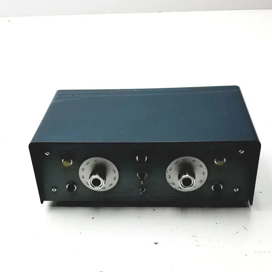 Black metal LKB Cryokit control unit with two silver rotary dials and labeled knobs cat no 14803 serial no 288