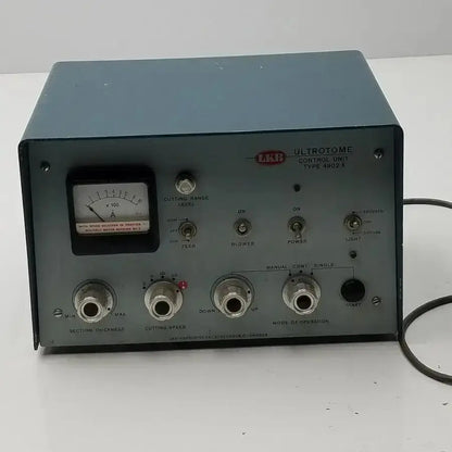Gray metal lkb ultrotome control unit type 4802a with dials switches and gauge for precise instrument control