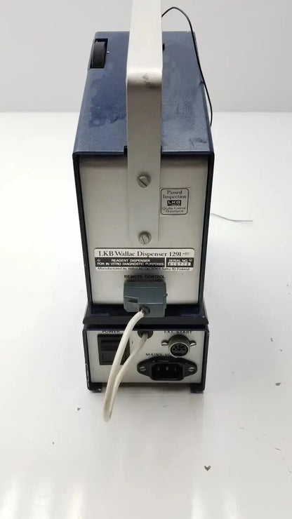 Blue and silver lkb wallac 1291 reagent dispenser with handle for in vitro diagnostic purposes laboratory instrument
