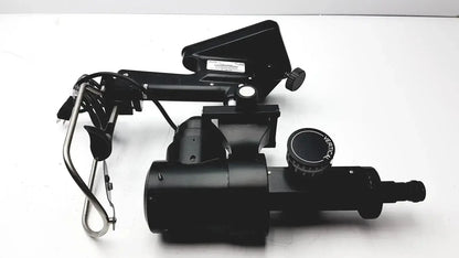 Black metal telescope mount with adjustable arm and tripod base in lombart instrument keratometer model 12515