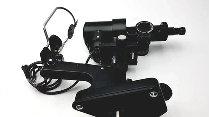 Black metal lombart instrument keratometer model 12515 with adjustable focus knobs and mounted eyepiece microscope