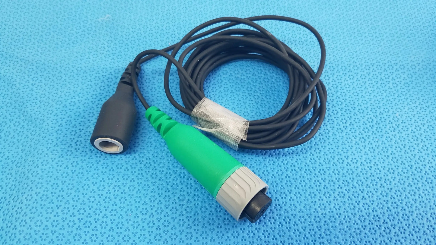 Lot of 2 D-ENS-SUP-Q-CBL medical-grade green and gray catheter connector cables with black coiled cords for reuse medical equipment
