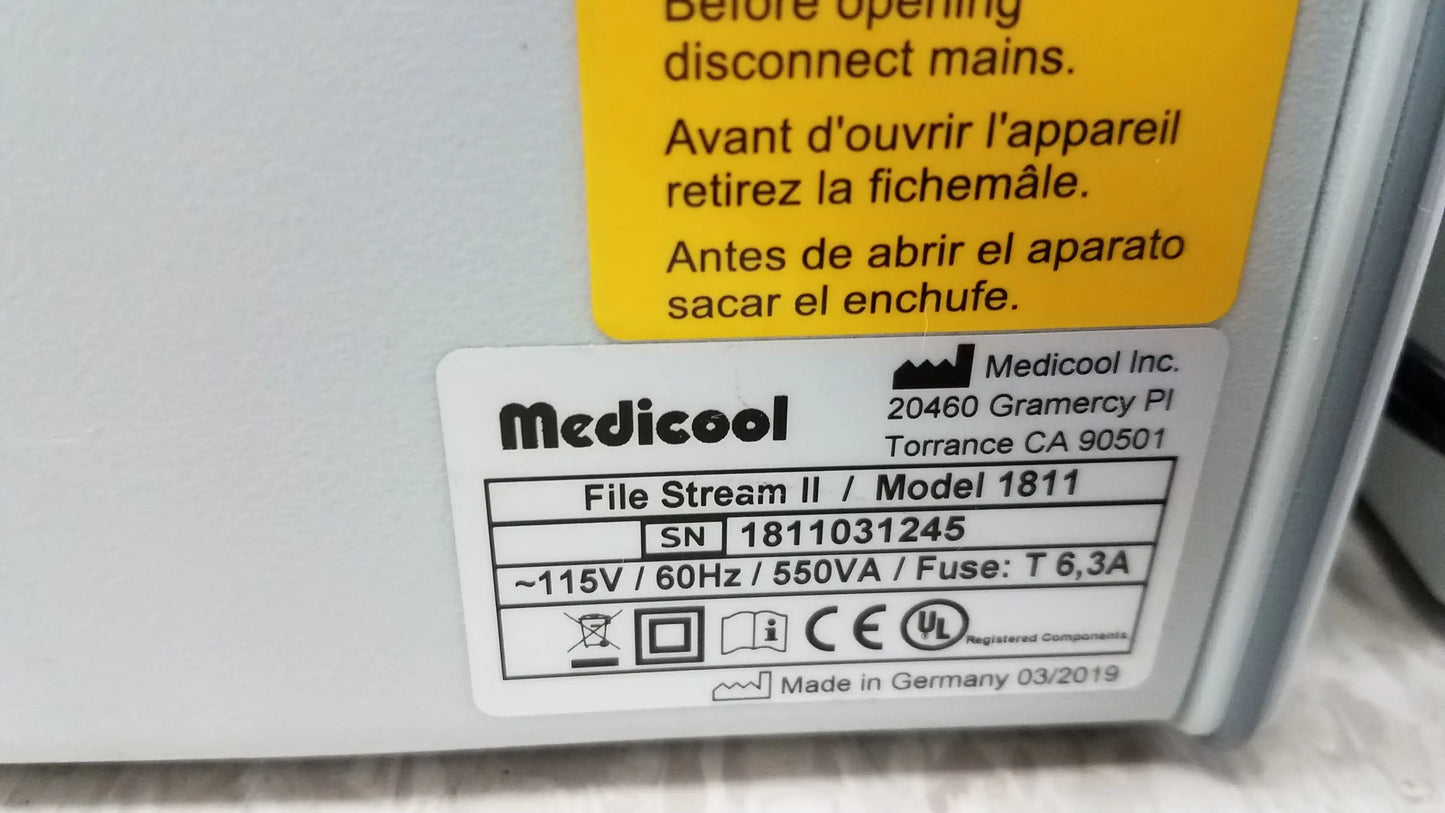 Lot of 2 medicool 1811 file stream ii podiatry drills with white casing and yellow warning label for medical equipment reuse