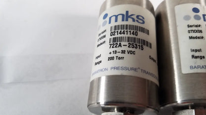 Lot of 2 MKS Baratron Pressure Transducer 722A-25315 200 Torr and 30