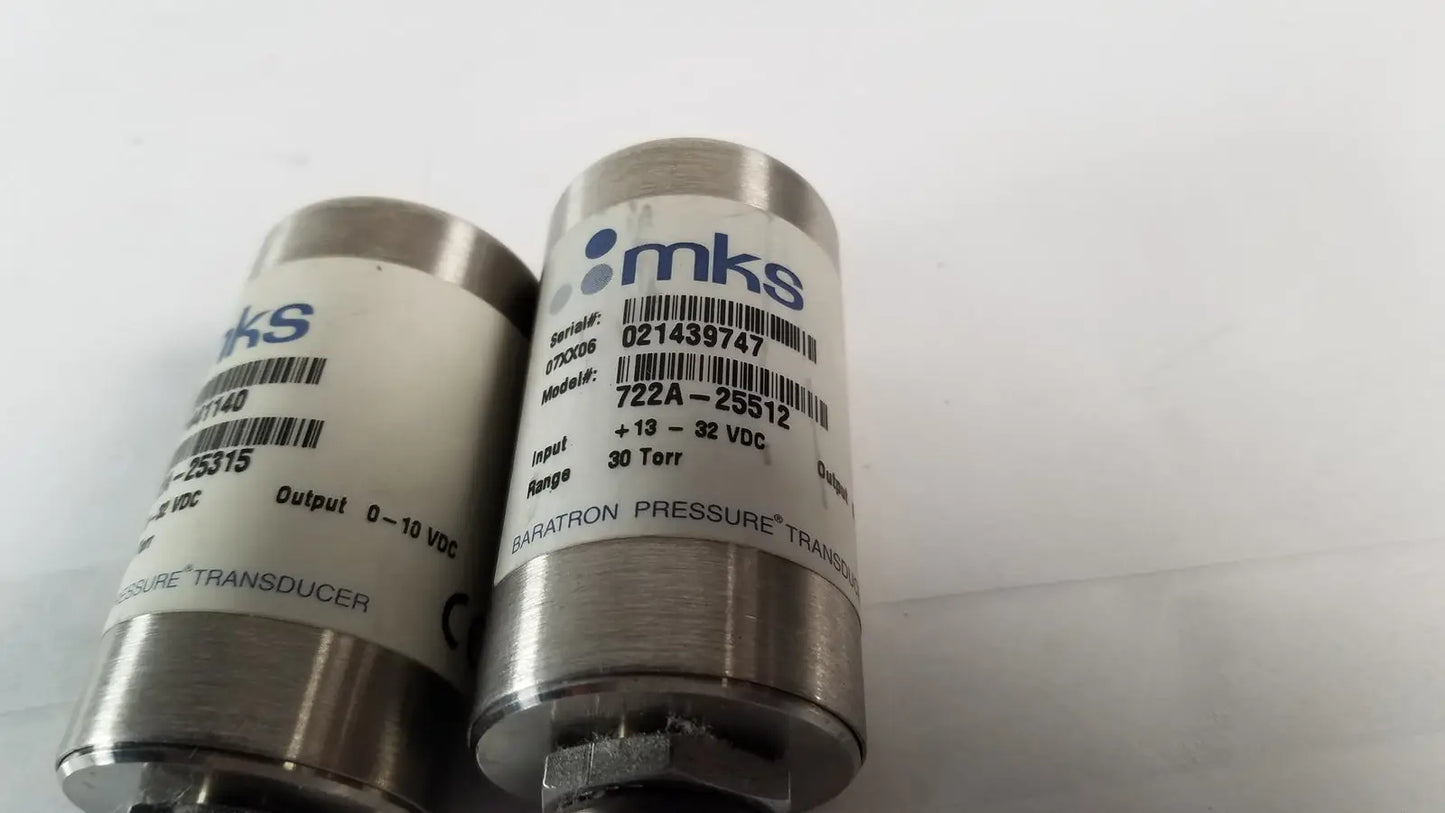Lot of 2 MKS Baratron Pressure Transducer 722A-25315 200 Torr and 30