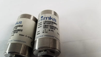 Lot of 2 MKS Baratron Pressure Transducer 722A-25315 200 Torr and 30