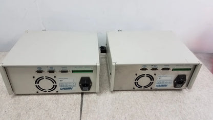 Two beige rainin hp xl solvent delivery systems showing back with ventilation grilles and ports for buy used medical equipment
