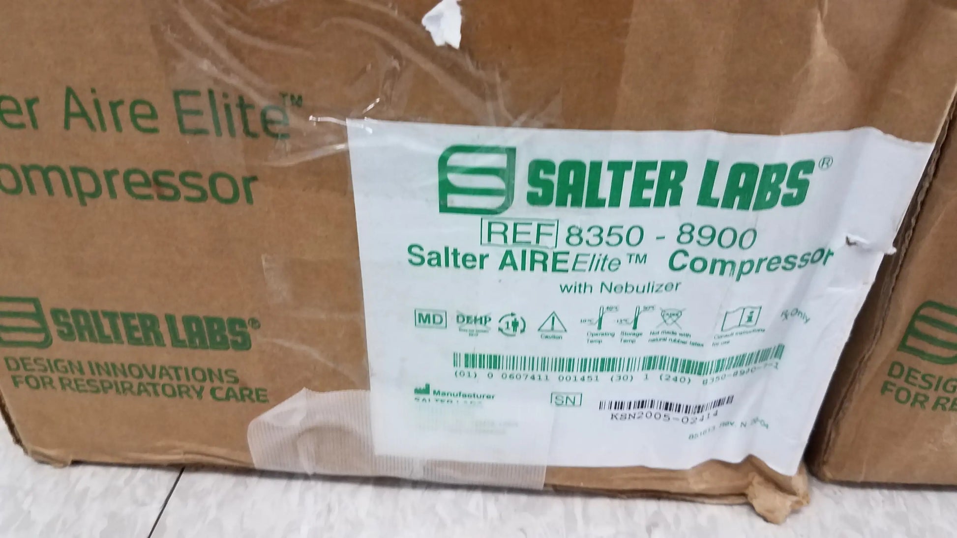 Lot of 2 salter aire elite compressor nebulizer systems in white and green packaging for buy used medical equipment