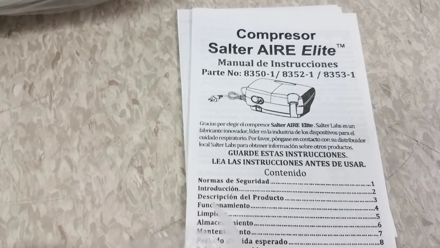 White paper instruction manual for salter aire elite compressor included in lot of 2 used medical equipment for sale