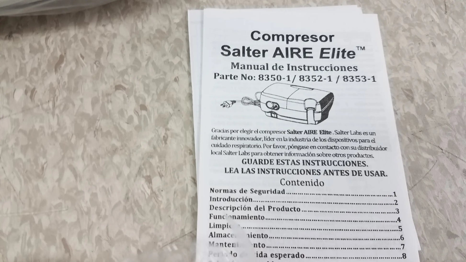 White paper instruction manual for salter aire elite compressor included in lot of 2 used medical equipment for sale