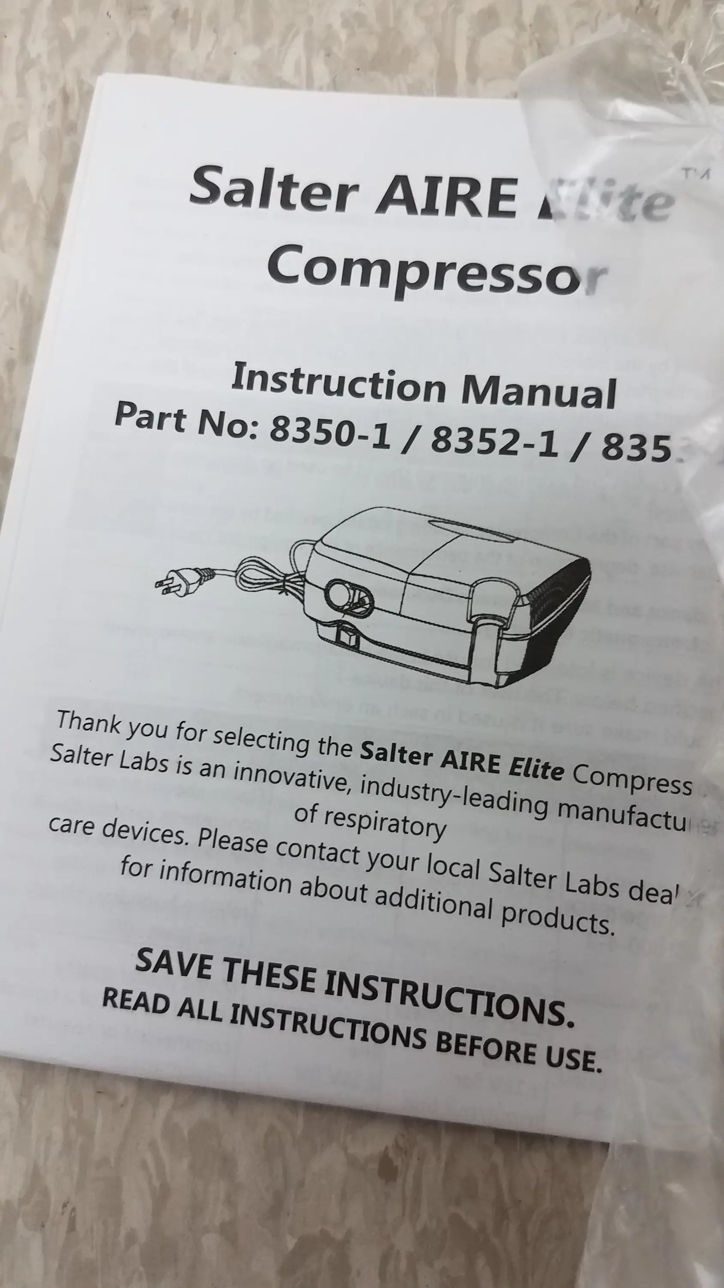 Instruction manual for lot of 2 salter aire elite compressor nebulizer system ref 8350-1 for buy used medical equipment