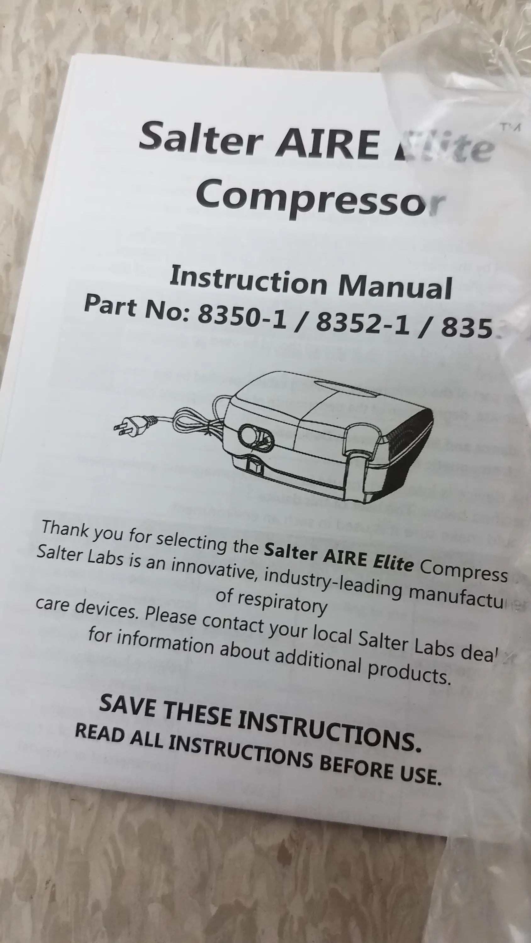 Instruction manual for lot of 2 salter aire elite compressor nebulizer system ref 8350-1 for buy used medical equipment