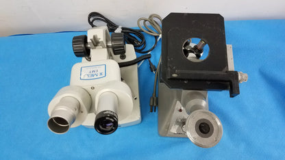 White and black xmei em1 stereo microscope with adjustable focus knobs and camera adapter for inverted binocular use