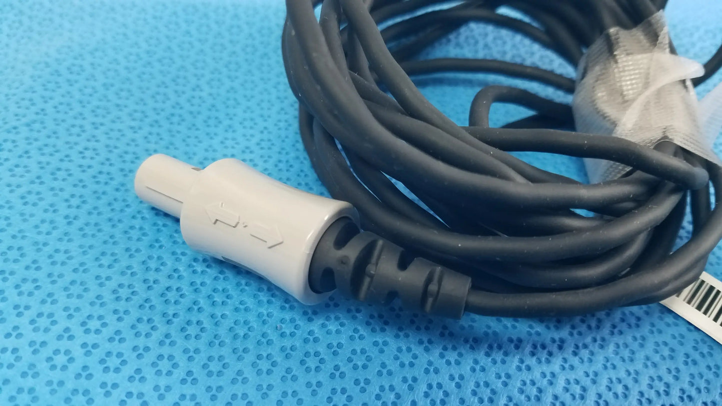 Lot of 2 Stryker catheter connector cables black coiled with light gray embossed medical equipment connectors for reuse