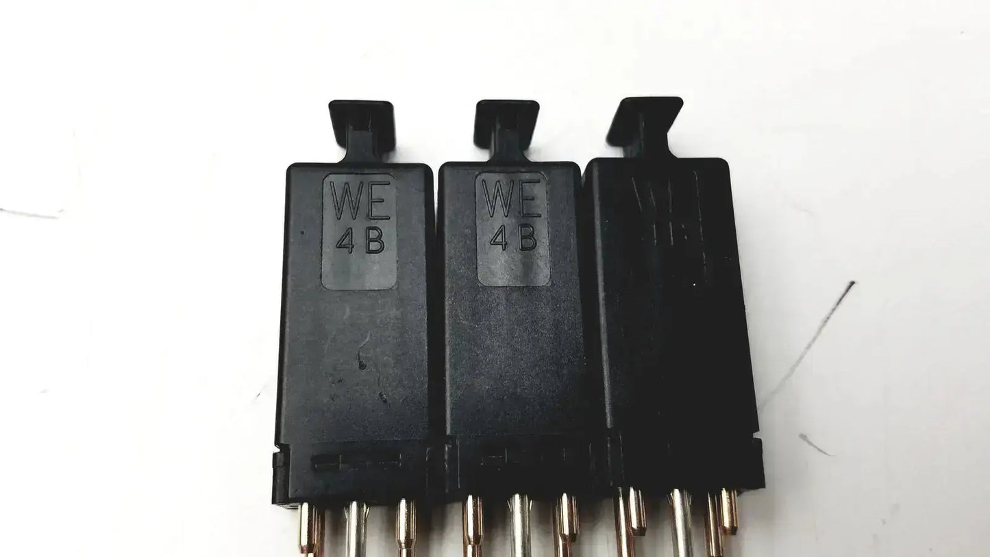 Lot of 3 black pin solid state protector modules with gray labels and multiple metallic pins for automotive use