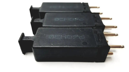 Lot of 3 black plastic solid state protector modules with 5 gold-colored pin solid state terminals