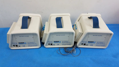 Lot of 3 beige hokanson md6vr chart recorder battery access units with blue handles for medical equipment use