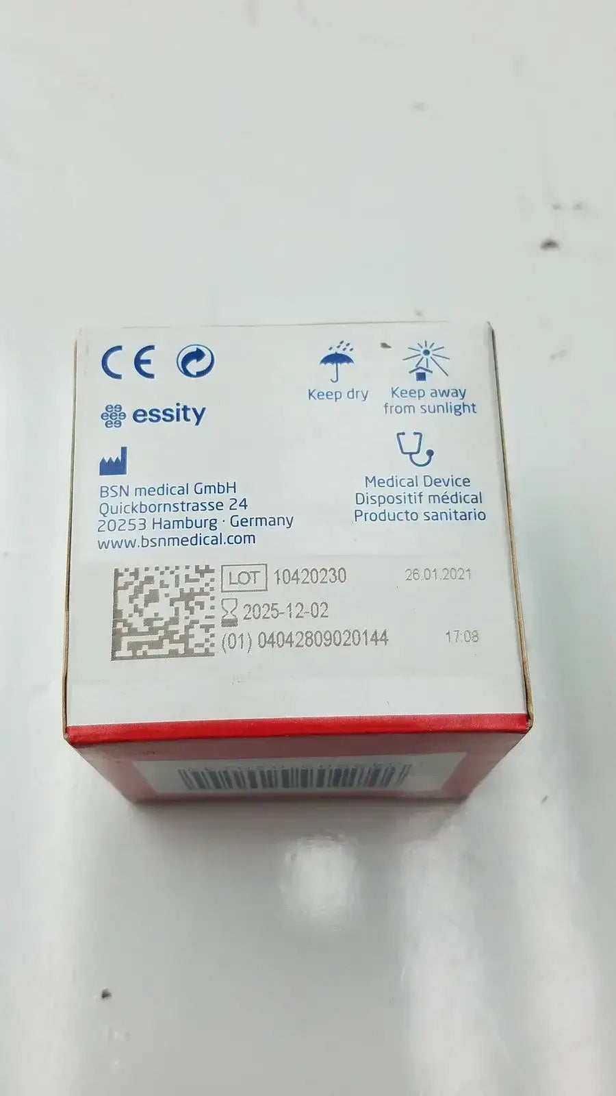 White and red cardboard box of bsn medical gmbh lot of 3 leukoplast cover-roll stretch 2 inch x 2 yards used medical equipment for sale