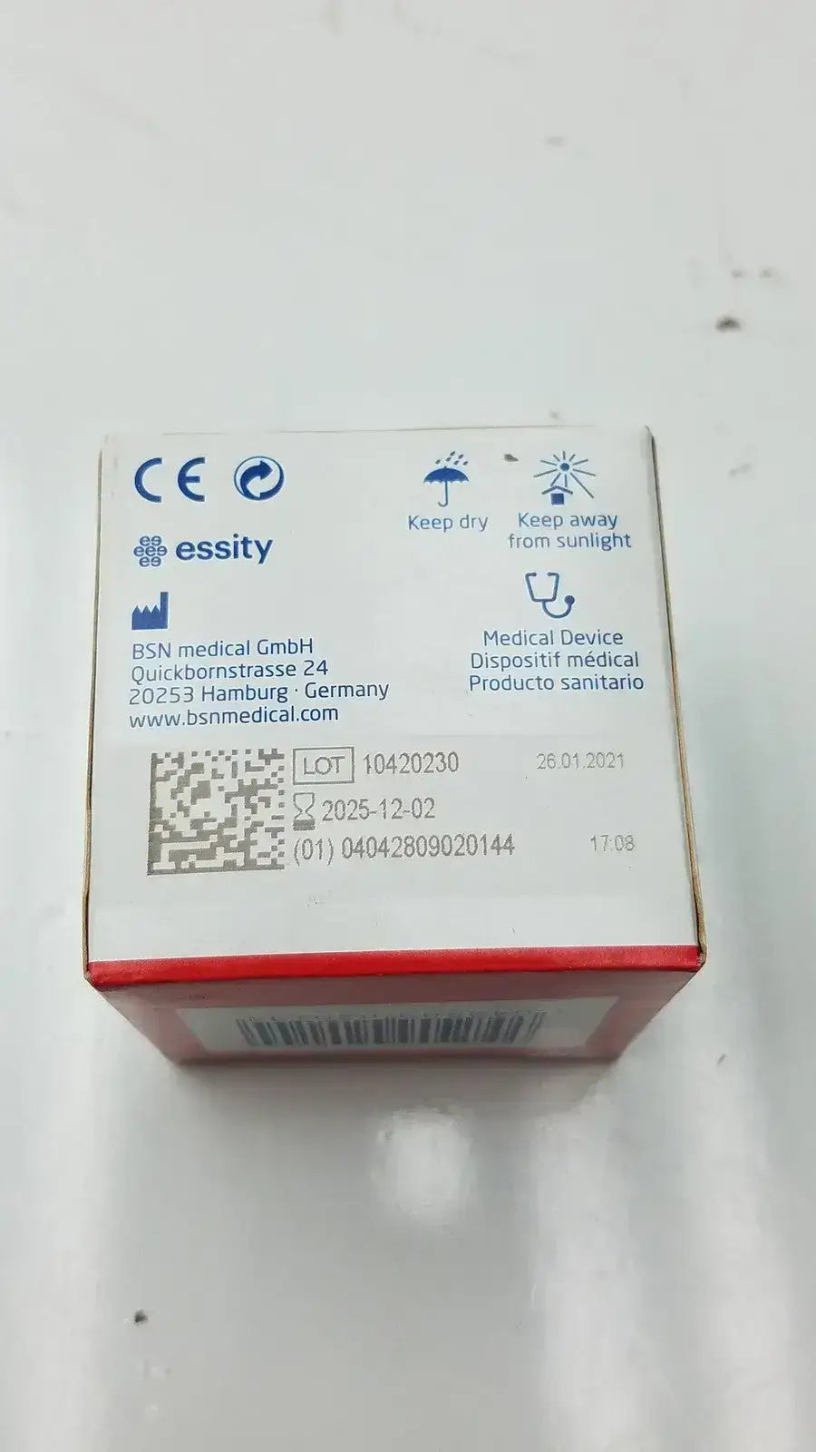 White and red cardboard box of bsn medical gmbh lot of 3 leukoplast cover-roll stretch 2 inch x 2 yards used medical equipment for sale