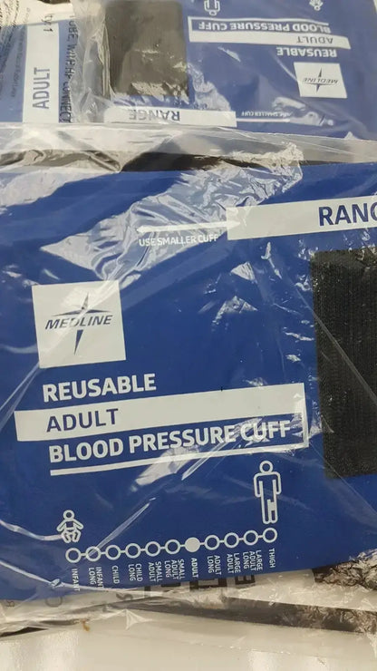 Lot of 3 Medline reusable adult blue blood pressure cuffs in clear plastic packaging fit 27.5 to 36.5 cm range