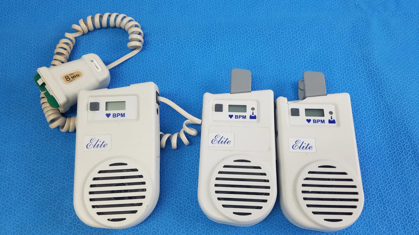 Lot of 3 natus neurology elite 200r white fetal heart rate monitors with coiled cords and digital displays medical equipment