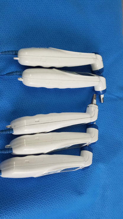 Lot of 4 coviden genius 2 tethered tympanic thermometers with white and blue ergonomic grips for reuse medical equipment