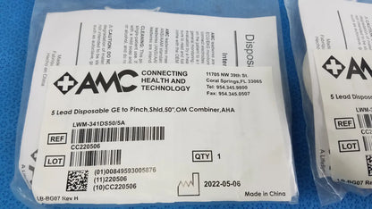 Lot of - 5 AMC 5-Lead Disposable ECG Cable GE Multi-Link to Pinch Shielded 50
