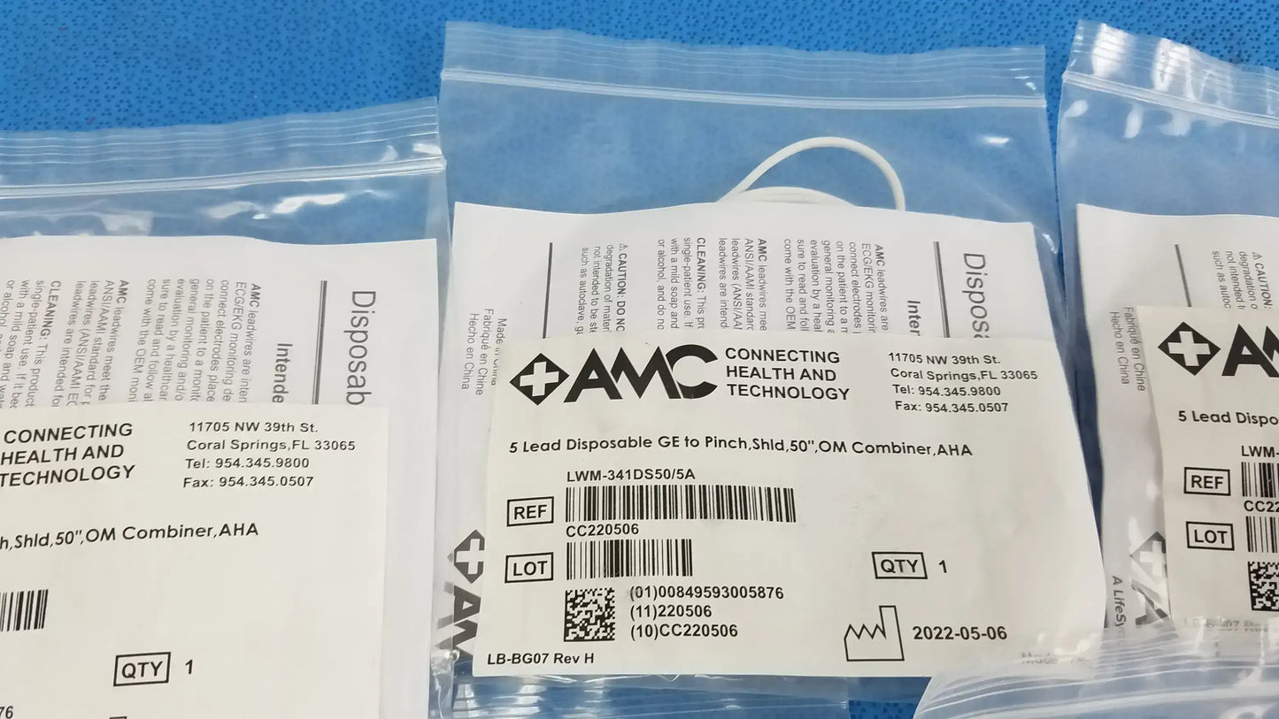 Lot of - 5 AMC 5-Lead Disposable ECG Cable GE Multi-Link to Pinch Shielded 50
