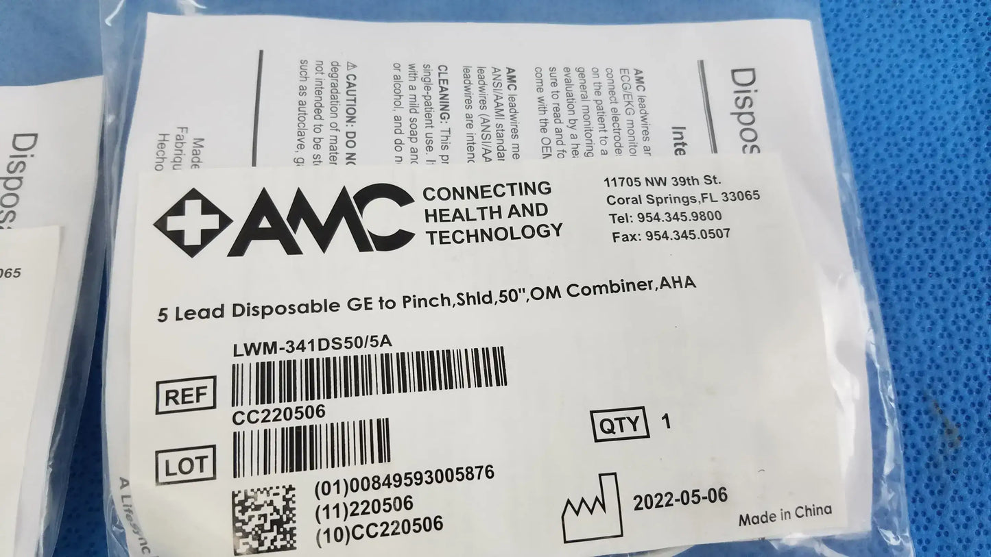 Lot of - 5 AMC 5-Lead Disposable ECG Cable GE Multi-Link to Pinch Shielded 50
