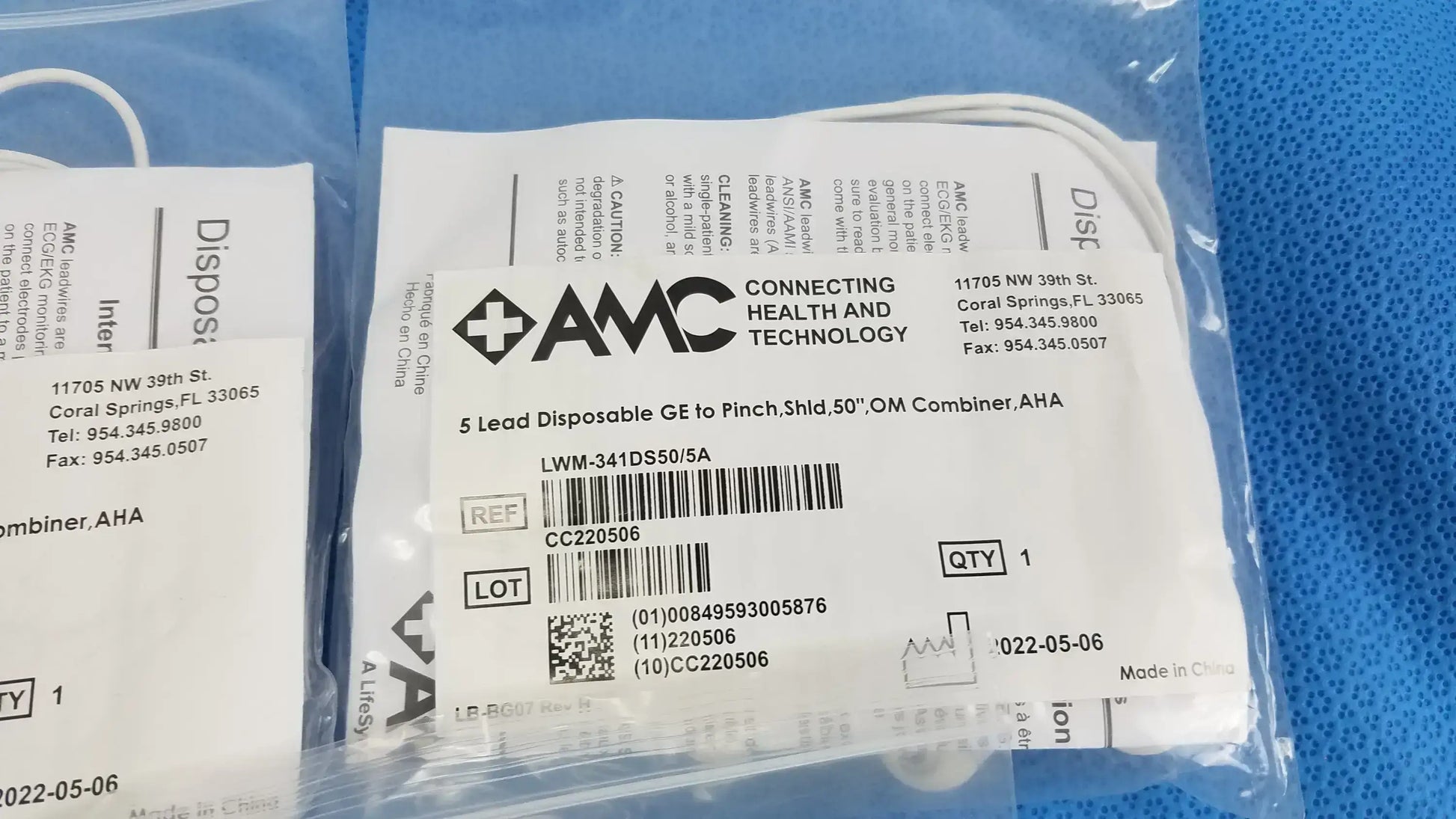 Lot of - 5 AMC 5-Lead Disposable ECG Cable GE Multi-Link to Pinch Shielded 50