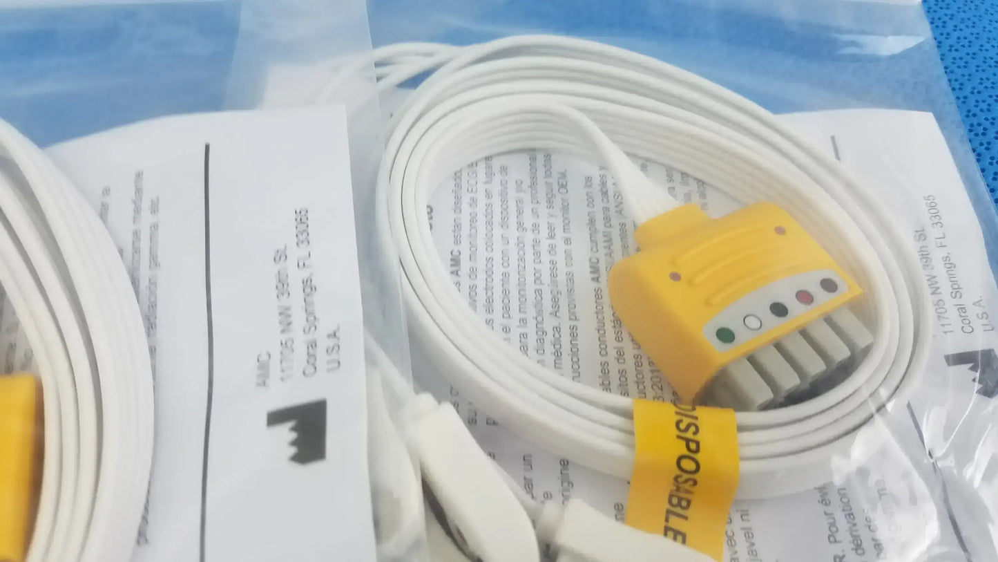 Lot of - 5 AMC 5-Lead Disposable ECG Cable GE Multi-Link to Pinch Shielded 50