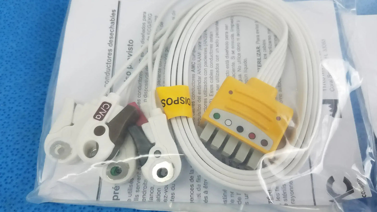 Lot of - 5 AMC 5-Lead Disposable ECG Cable GE Multi-Link to Pinch Shielded 50