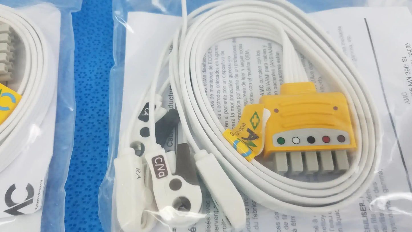 Lot of - 5 AMC 5-Lead Disposable ECG Cable GE Multi-Link to Pinch Shielded 50